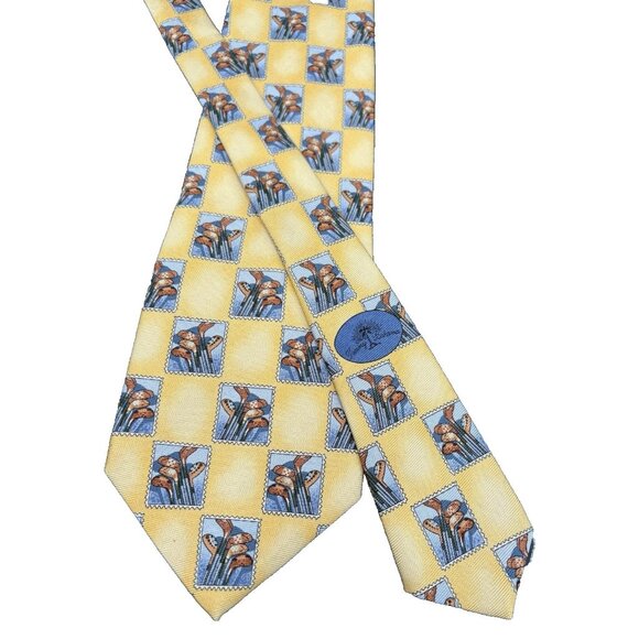 TOMMY BAHAMA Golf Tie Men's 100% Silk Golf Clubs Yellow Blue X-Wide Sporty GUC - Picture 3 of 9